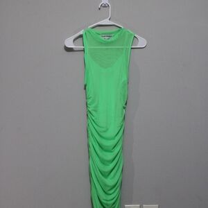 Neon Green Sleeveless Ruched Dress